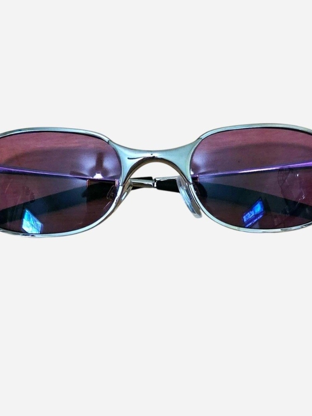 Slim Oval Silver Sunglasses with Purple Gradient Lenses, Sunnies